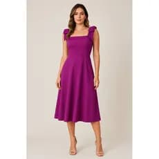 Vestido Midi com Laço Feminino Elegante Acinturado Moda Feminina