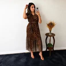 Vestido Florescer Divino Midi Tule Estampado Feminino Elegante Moda Evangélica