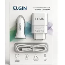 Kit Carregador Tomada USB + Carregador Veicular 1A + Cabo Micro USB