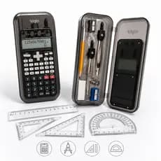 Calculadora cientifica 240 funções + Kit de Geometria c/ 10 Peças  Régua Transferidora compasso.