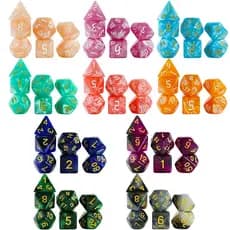 Kit 7 Dados RPG Modelos Diversos D&D Pathfinder Colorido Jogos Tabuleiro Poliedricos Tormenta PROMO