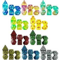Kit 7 Dados RPG Modelos Variados D&D Pathfinder Colorido Jogos Tabuleiro Poliedricos Tormenta PROMO