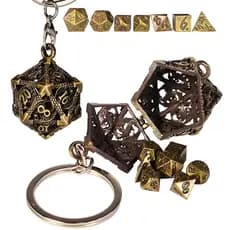 Chaveiro Dado D20 com Mini Dados RPG Oco de Metal Acessório Geek D&D