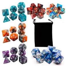 Kit 7 Dados RPG Cores Mescladas Com Bolsa D&D Pathfinder Várias Cores Tabuleiro Poliedricos D&D Tormenta PROMO