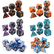 Kit 7 Dados Cores Mescladas Bicolor PROMO - Kit para RPG D&D Pathfinder Várias Cores Jogos de Tabuleiro PROMO