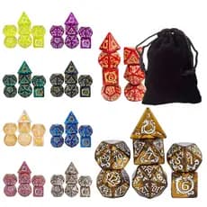Kit 7 Dados Runas Dragão com Bolsa PROMO - Para RPG D&D Pathfinder Várias Cores Detalhes Entalhados Jogos de Tabuleiro
