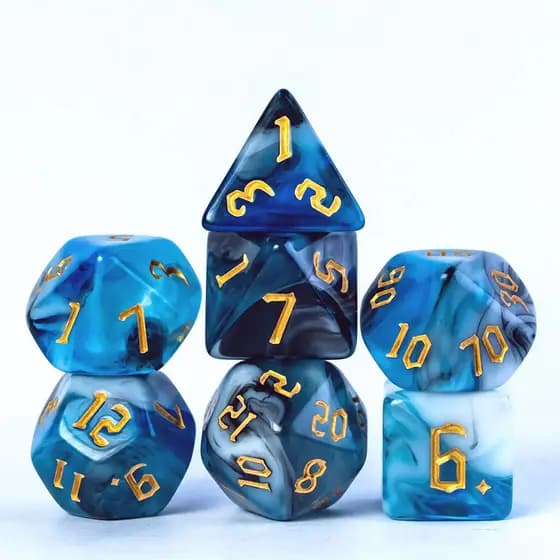 Kit 7 Dados RPG Dicromáticos Blend Azul e Branco | D&D | Tormenta20 | Dados Poliedricos de Mesa