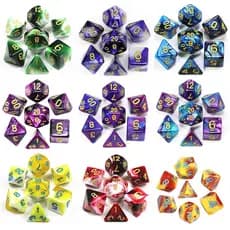 Kit Dados RPG 7 Peças Poliedricos Mesclados com Números Coloridos PROMO - Conjunto Completo para D&D e Tormenta 20