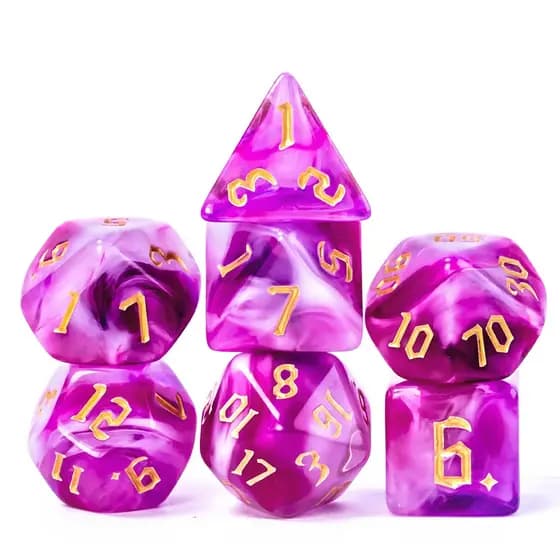 Kit 7 Dados RPG Dicromáticos Blend Rosa e Branco | D&D | Tormenta20 | Dados Poliedricos de Mesa
