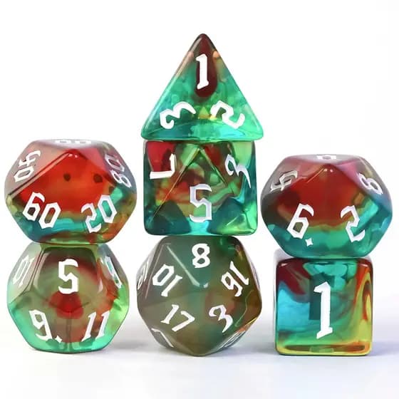 Kit 7 Dados RPG Dicromáticos Blend Turquesa e Marrom | D&D | Tormenta20 | Dados Poliedricos de Mesa