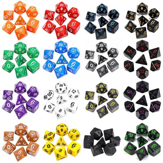 Kit 7 Dados RPG Opacos D&D Tormenta Pathfinder D20 PROMO Conjunto Poliedrico Sólido Para Mesa Dungeons & Dragons Cores