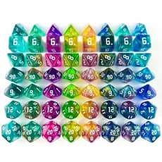 Kit 7 Dados RPG Iridescentes Blend Glitter PROMO - Dados Poliedricos D&D - Resina Furta-cor - Diversas Cores Disponíveis