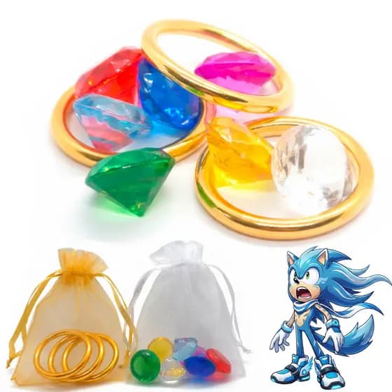 Sonico Kit 7 Esmeralda Do Caos Com 3 Anéis Do Conjunto Brinquedo de Diamantes Coloridos Pedras Decorativas