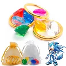 Sonico Kit 7 Esmeralda Do Caos Com 3 Anéis Do Conjunto Brinquedo de Diamantes Coloridos Pedras Decorativas