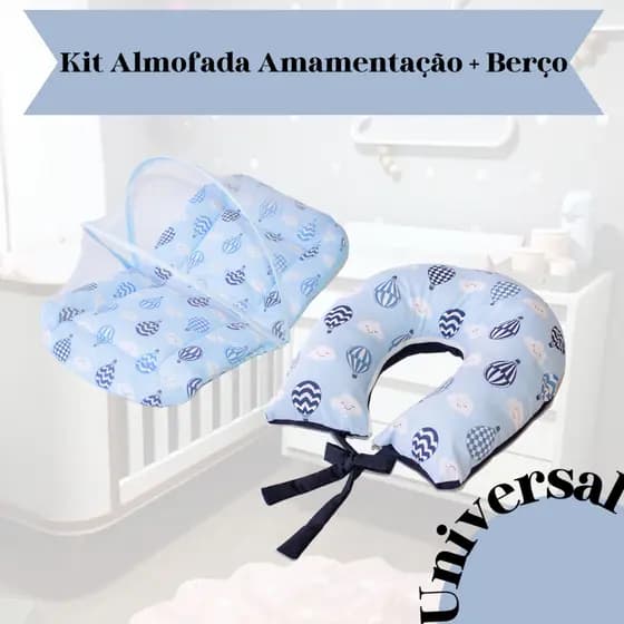 combo almofada amamentação e berço portátil estampados, enxoval, bebê, berço ninho