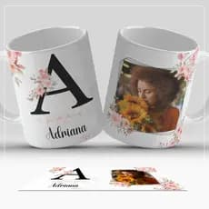 Caneca Xicara Cerâmica Porcelana Personalizada com Nome Foto e Letra do Alfabeto 325ml