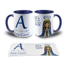 Caneca xícara Nossa Senhora Aparecida personalizada com letra e nome Alfabeto