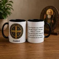 Caneca Medalha de São Bento com oração e personalizada com o nome