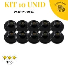Kit 10 Plafon Preto Soquete E27 Bivolt Plafonier Redondo Luminaria Bocal de Teto