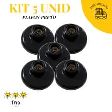 Kit 05 Plafon Preto Soquete E27 Bivolt Plafonier Redondo Luminaria Bocal de Teto