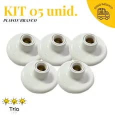 Kit 05 Plafon Soquete E27 Branco Bivolt Plafonier Redondo Luminaria Bocal de Teto