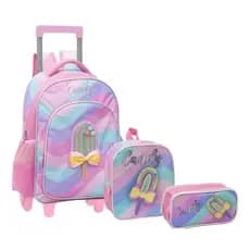 Kit Mochila Rodinha Infantis Meninas Picolé Candy Com Lancheira Térmica e Estojo