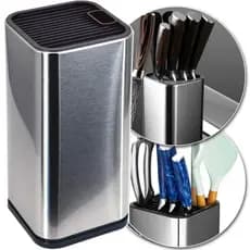 Cepo Porta Facas Inox Universal Suporte Organizador Cozinha Faqueiro Bancada Com Tampa Aço Premium