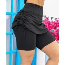 Short com Saia Repuxada Poliamida | Cintura Alta | Empina Bumbum | Plus Size Fitness