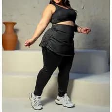 Legging com Saia Repuxada Poliamida | Cintura Alta | Empina Bumbum | Plus Size Fitness