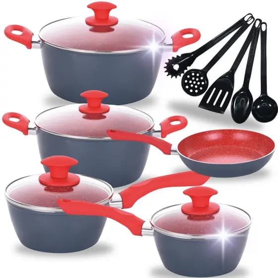 Jogo de Panelas Indução 10 Peças Cook Revestido em Cerâmica Granito Antiaderente Frigideira Caçarola a Gás
