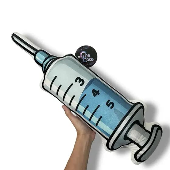 Almofada 3D seringa simulação decorativa para clinicas de botox, enfermagem e decoração