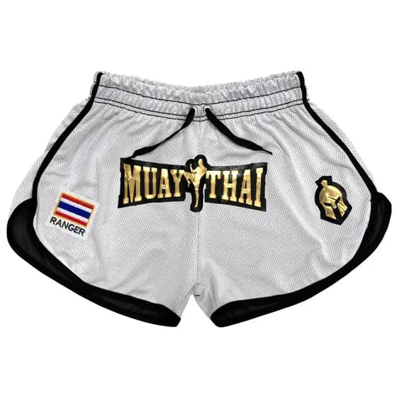 Short Muay Thai Calção Branco Dry Fit Ranger Patch Bordado Unissex
