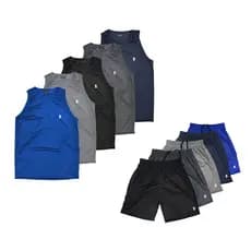 Kit 5 Regatas + 5 Shorts Masculino Futebol Treino Academia