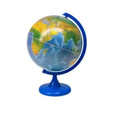 Globo Terrestre Mondo Físico Político 30cm Azul Iluminado LED Branco Educativo Decorativo Base Giratória