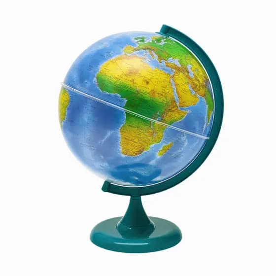 Globo Terrestre Mondo Físico Político 30cm Verde Iluminado LED Branco Educativo Decorativo Base Giratória