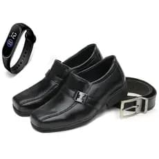 Kit 1 Par De Sapato Social Infantil Masculino + Relógio Digital + Cinto Infantil
