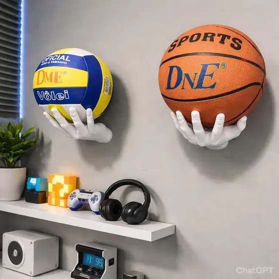 Suporte para Bola de Basquete de Parede Expositor Decorativo para Quarto e Escritórios Esportivo