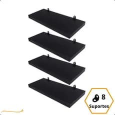 Kit 4 Prateleira Preta 25X10 + Suporte Flutuante Mdf  Organizadora Decoração Cozinha Banheiro Sala