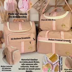 Kit Classic Rubi de Bolsas Maternidade 03 peças Rosa com Listras