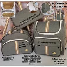 Kit Essencial Intense Faixa Bege Bolsas Maternidade com trocador portátil