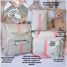 Kit Clarity Bege Faixa Rosa  Bolsas Maternidade Térmicas e impermeaveis