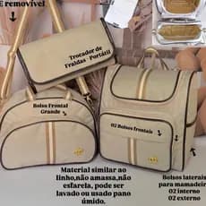 Kit  Essencial Clean Bege Bolsas Maternidade Com Trocador Portatíl 03 Peças