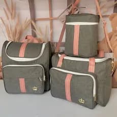 Kit Silver Pink Bolsas Maternidade Impermeaveis e com Porta Mamadeira