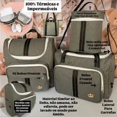 Kit Silver Black Bolsas Maternidade Impermeaveis com Porta Mamadeira