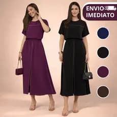 Conjunto Feminino Saia Midi e Blusa Solta Elegante Social