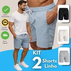 Kit 2 Shorts Linho Masculino Básico