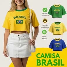 Cropped Oversized Brasil Feminino Algodão