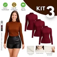 Kit 3 Blusas Cacharrel Feminina Camisa Canelada