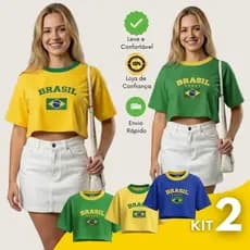 Kit 2 Cropped Oversized Brasil Feminino Algodão