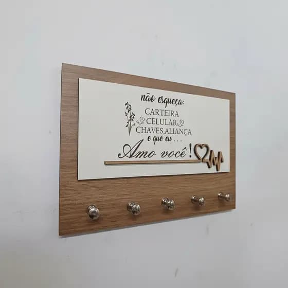 Porta Chave Parede 5 Ganchos Decoração casa mdf amadeirado Não esqueça: